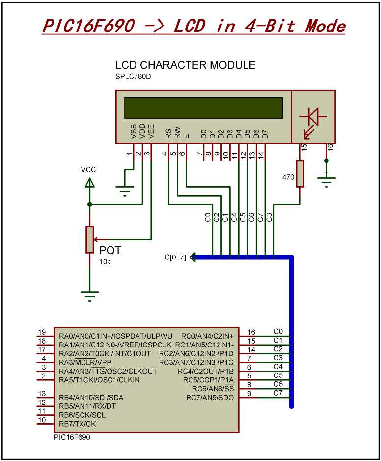 LCD 4 bit connection schematic